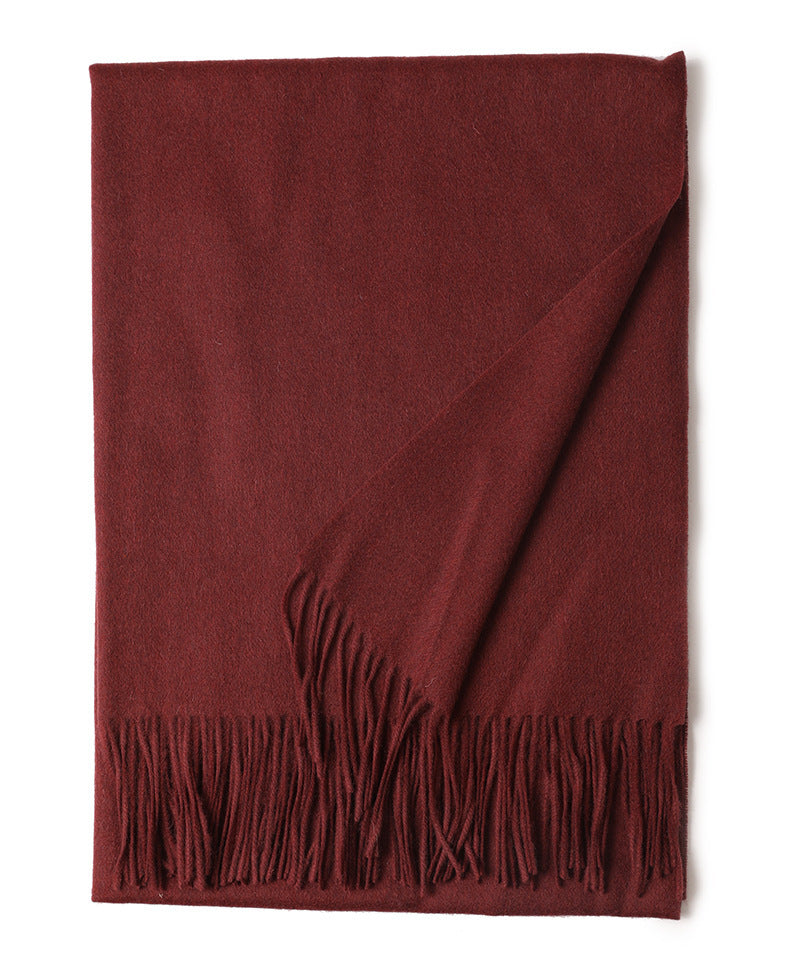 Solid Color Wool Long Tassel Scarf