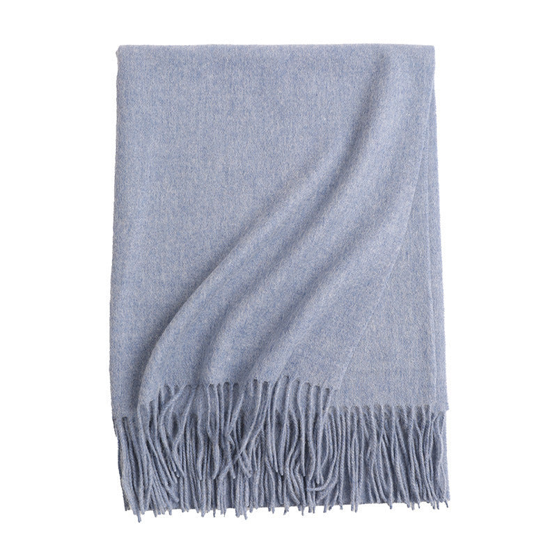 Solid Color Wool Long Tassel Scarf