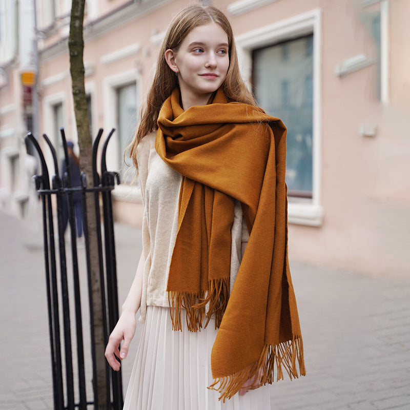 Solid Color Wool Long Tassel Scarf