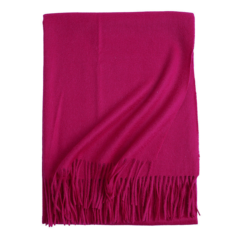 Solid Color Wool Long Tassel Scarf