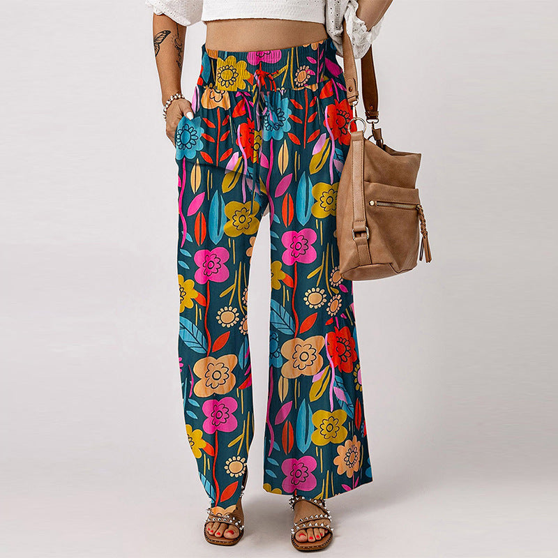 Floral Print High Waist Wide Leg Pants