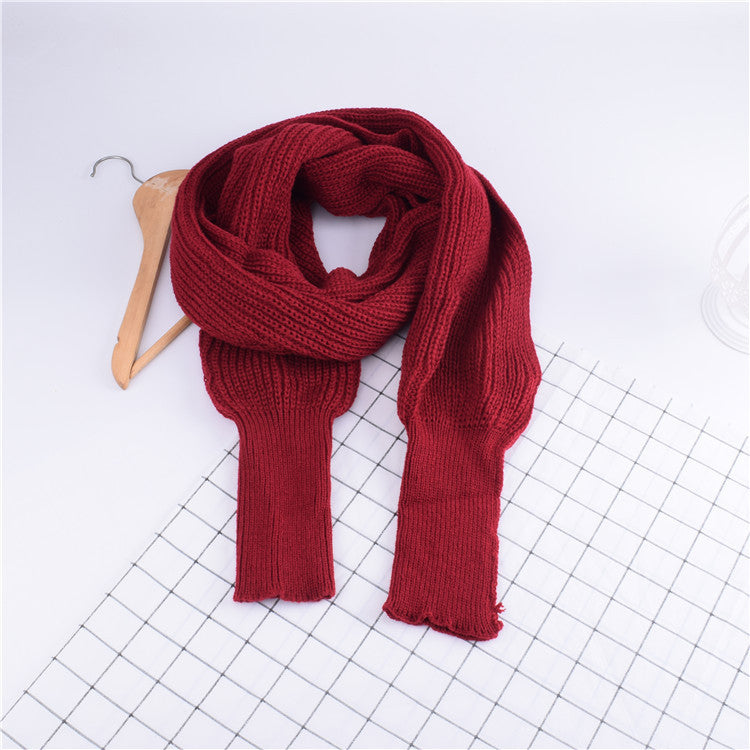 Knitted Wool Scarf Shawl With Sleeves