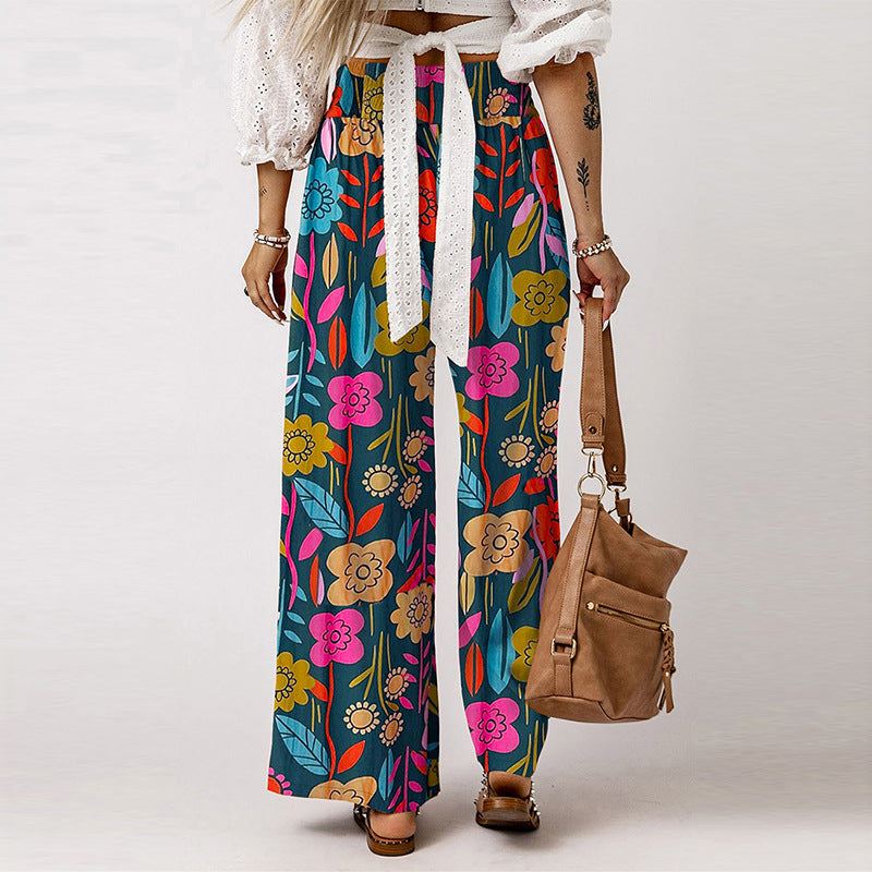 Floral Print High Waist Wide Leg Pants
