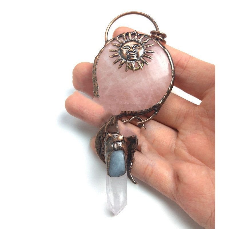 Natural Rose Quartz Moon Necklace
