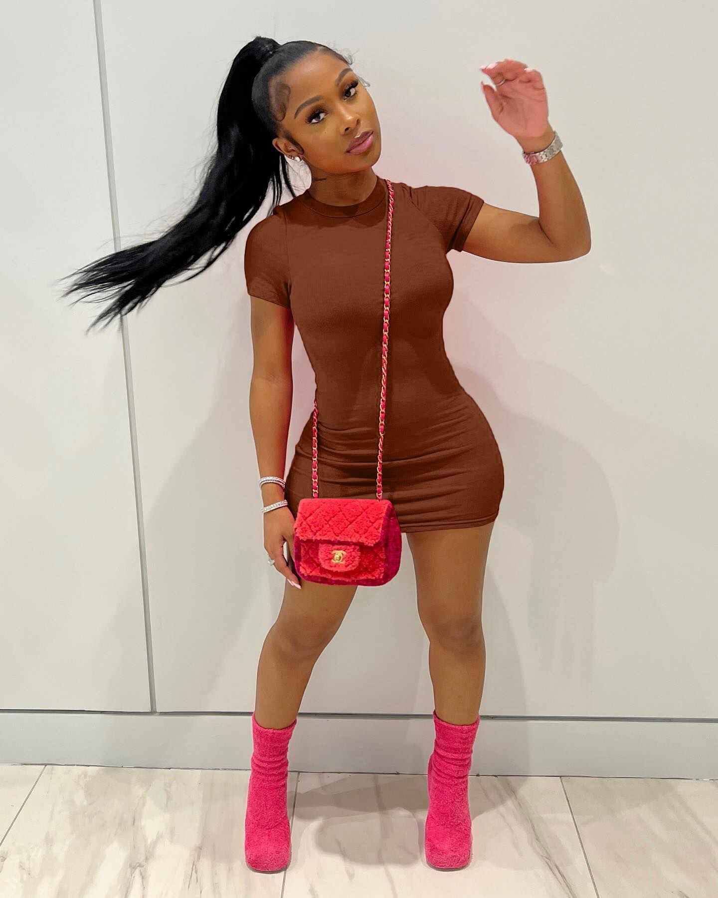 Solid Color Hip Mini Dress