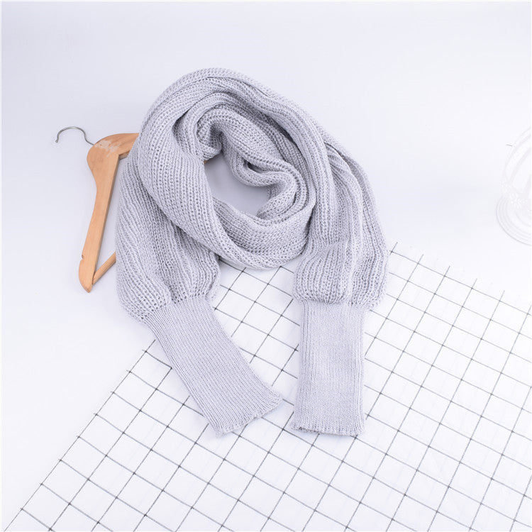 Knitted Wool Scarf Shawl With Sleeves