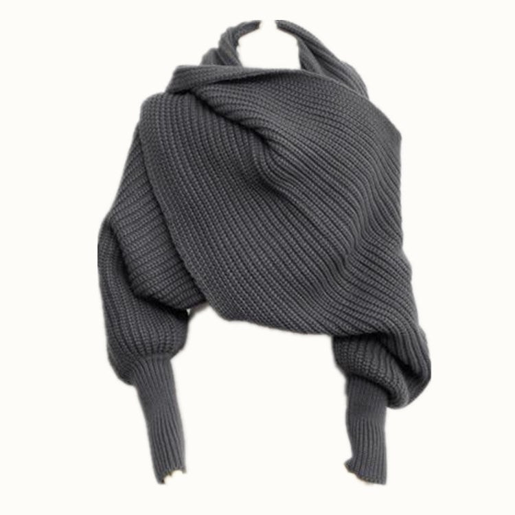 Knitted Wool Scarf Shawl With Sleeves