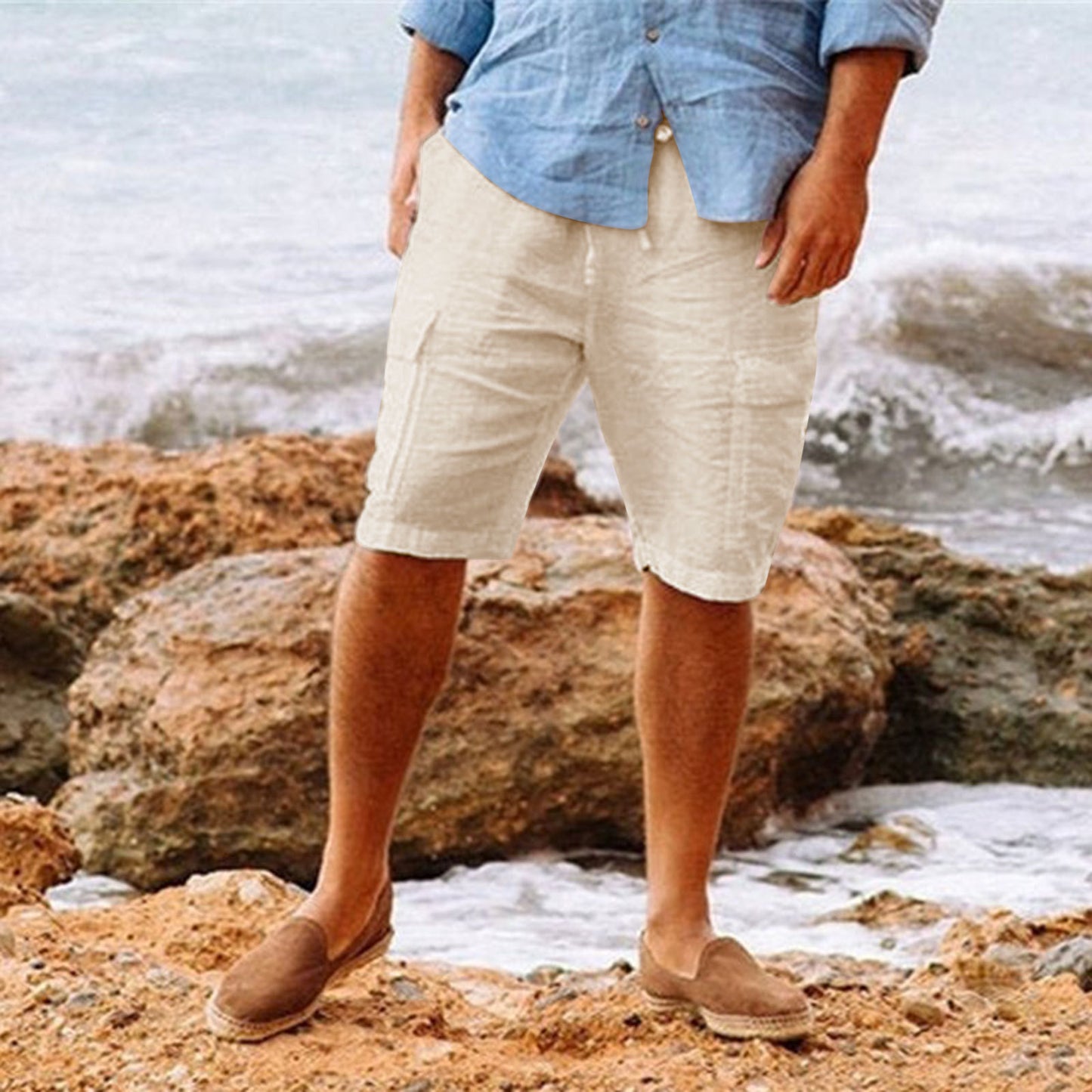 Casual Cotton Linen Multi-pocket Shorts