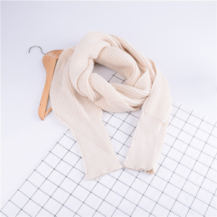 Knitted Wool Scarf Shawl With Sleeves