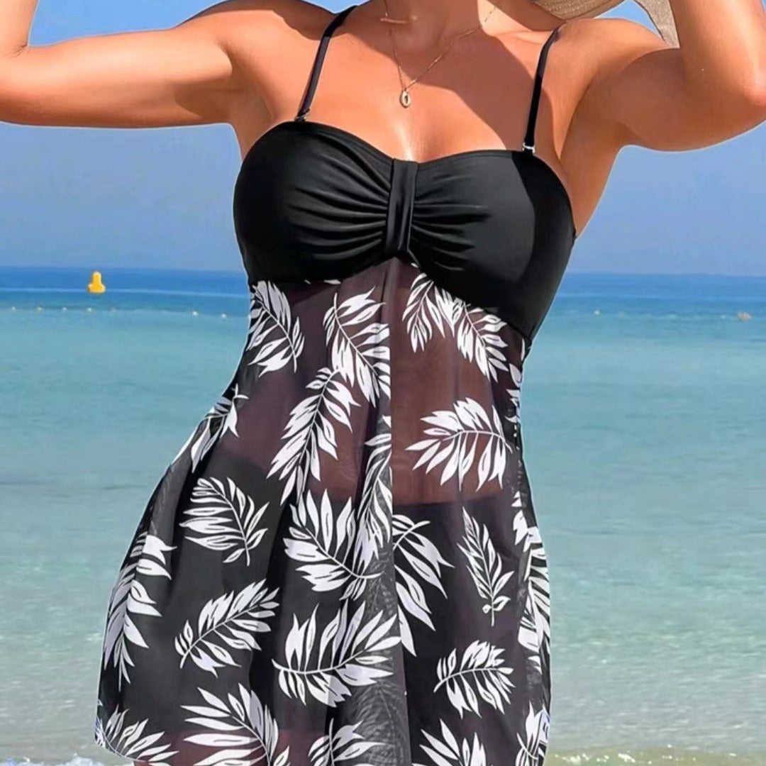 High Waist Shorts Mesh Top Bikini