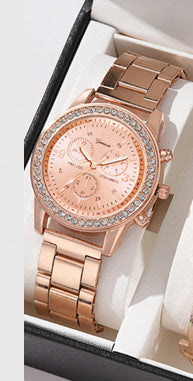 Three-eye Quartz Diamond-embedded Watch or SET