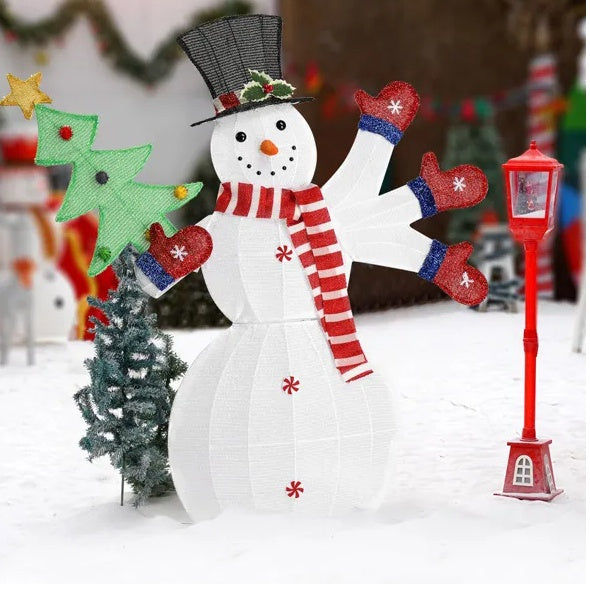 Lighted Snowman Pre-lit 2D Snowman Waving Hands With 170 LED Warm White Lights And Stakes