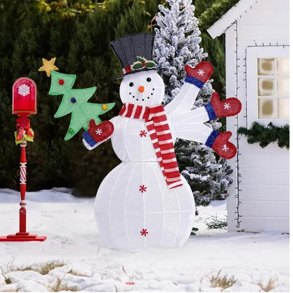 Lighted Snowman Pre-lit 2D Snowman Waving Hands With 170 LED Warm White Lights And Stakes