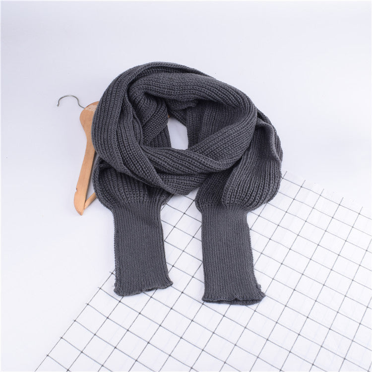 Knitted Wool Scarf Shawl With Sleeves