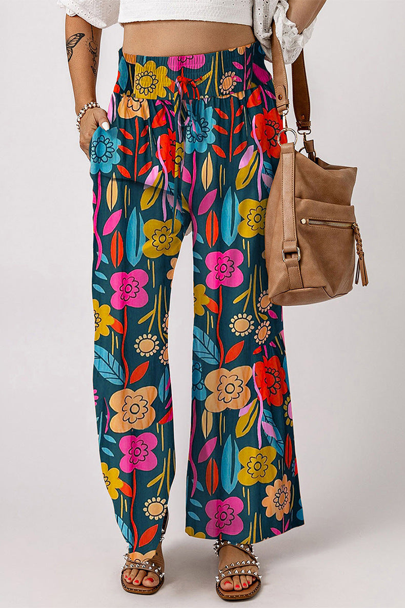 Floral Print High Waist Wide Leg Pants