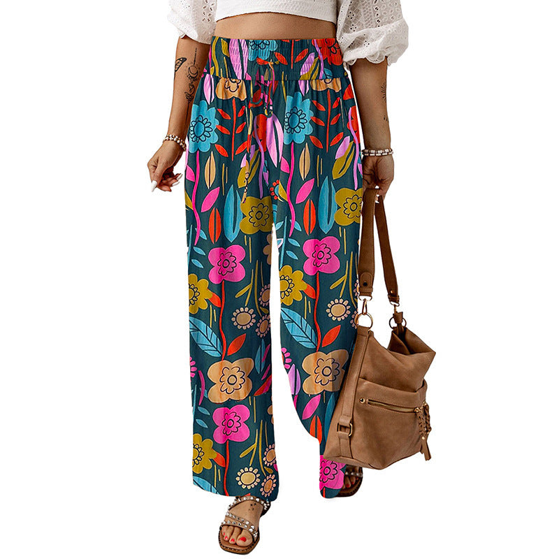 Floral Print High Waist Wide Leg Pants