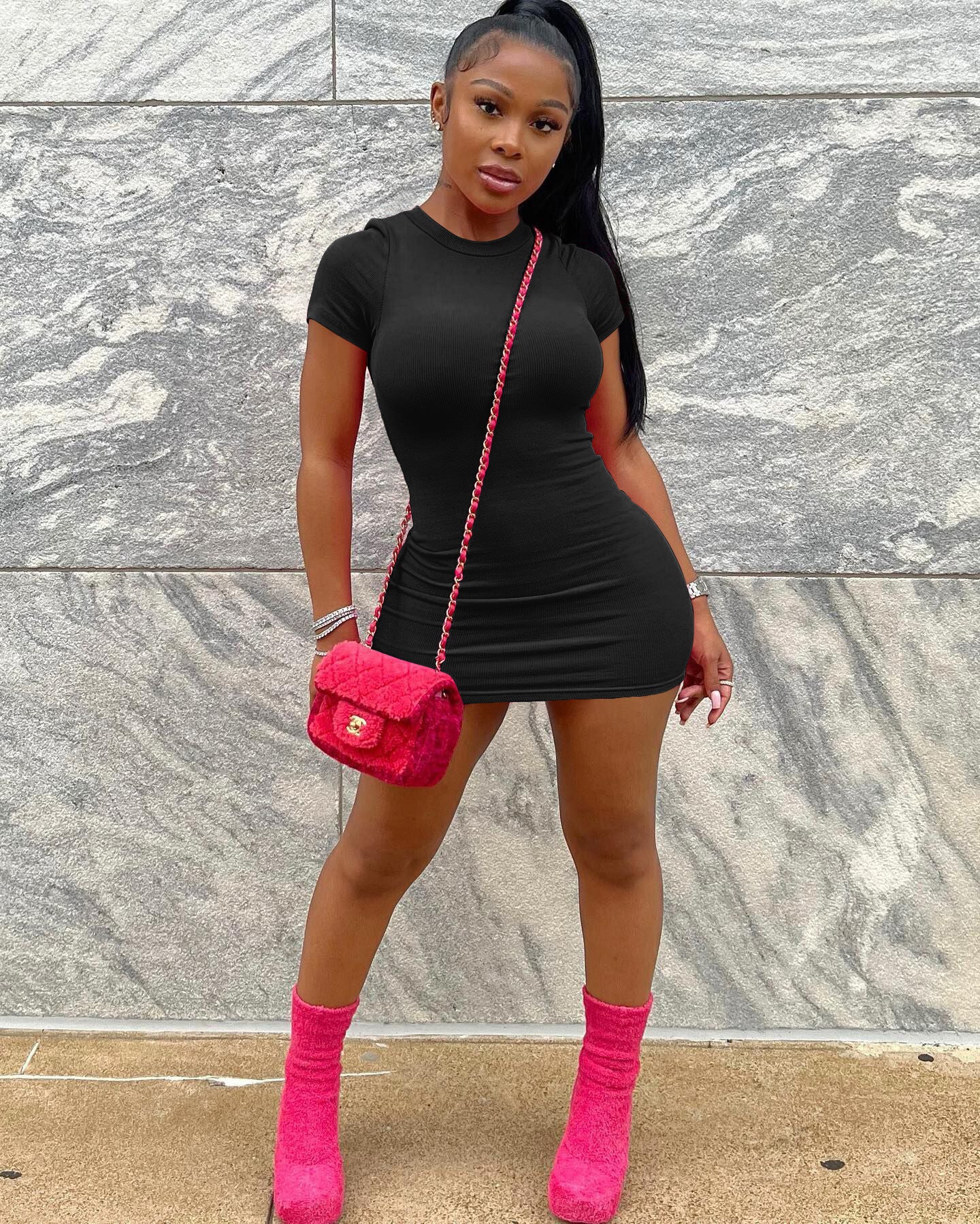Solid Color Hip Mini Dress