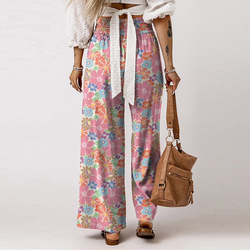 Floral Print High Waist Wide Leg Pants
