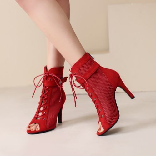 Stylish Peep Toe Hollow Mesh Cross Lace-up High Heels