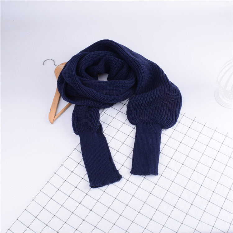 Knitted Wool Scarf Shawl With Sleeves