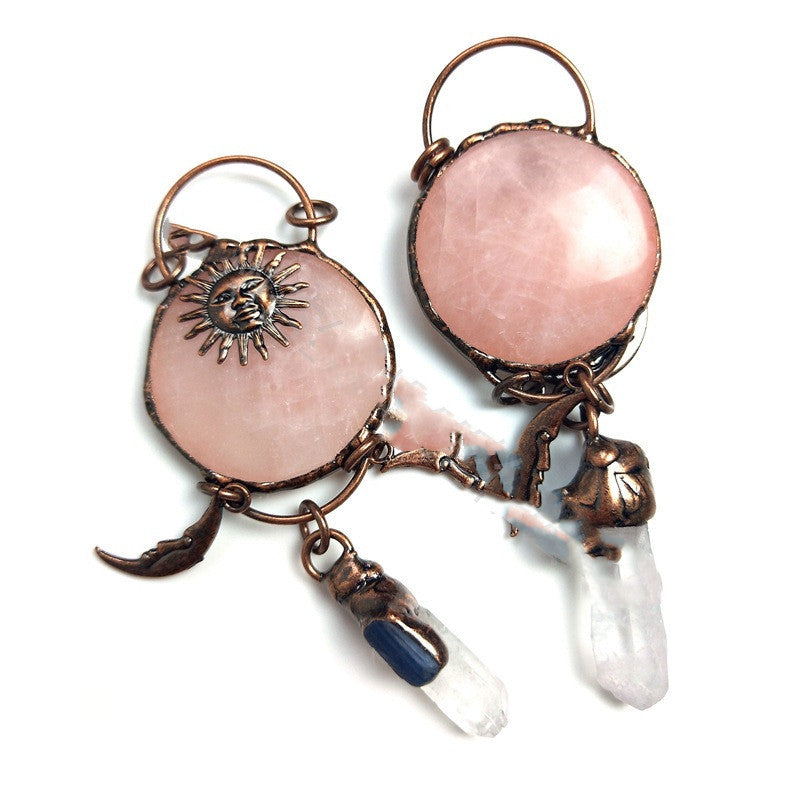 Natural Rose Quartz Moon Necklace