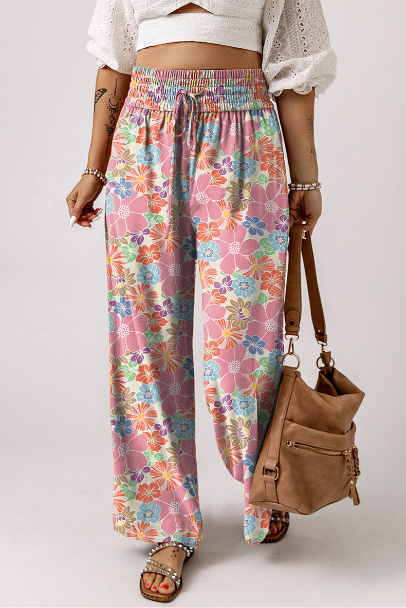Floral Print High Waist Wide Leg Pants