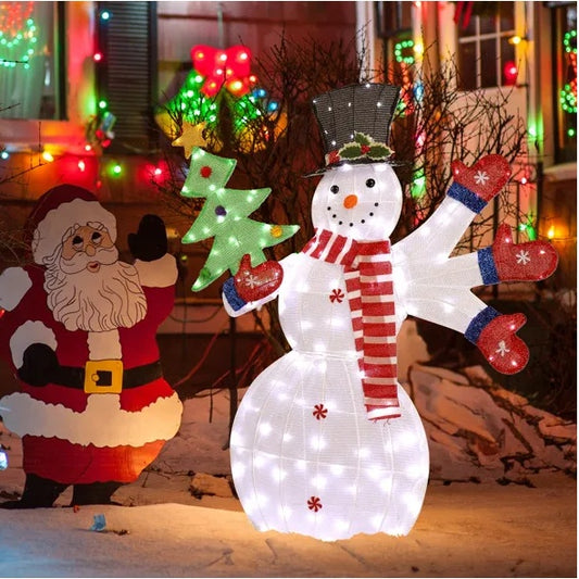 Lighted Snowman Pre-lit 2D Snowman Waving Hands With 170 LED Warm White Lights And Stakes