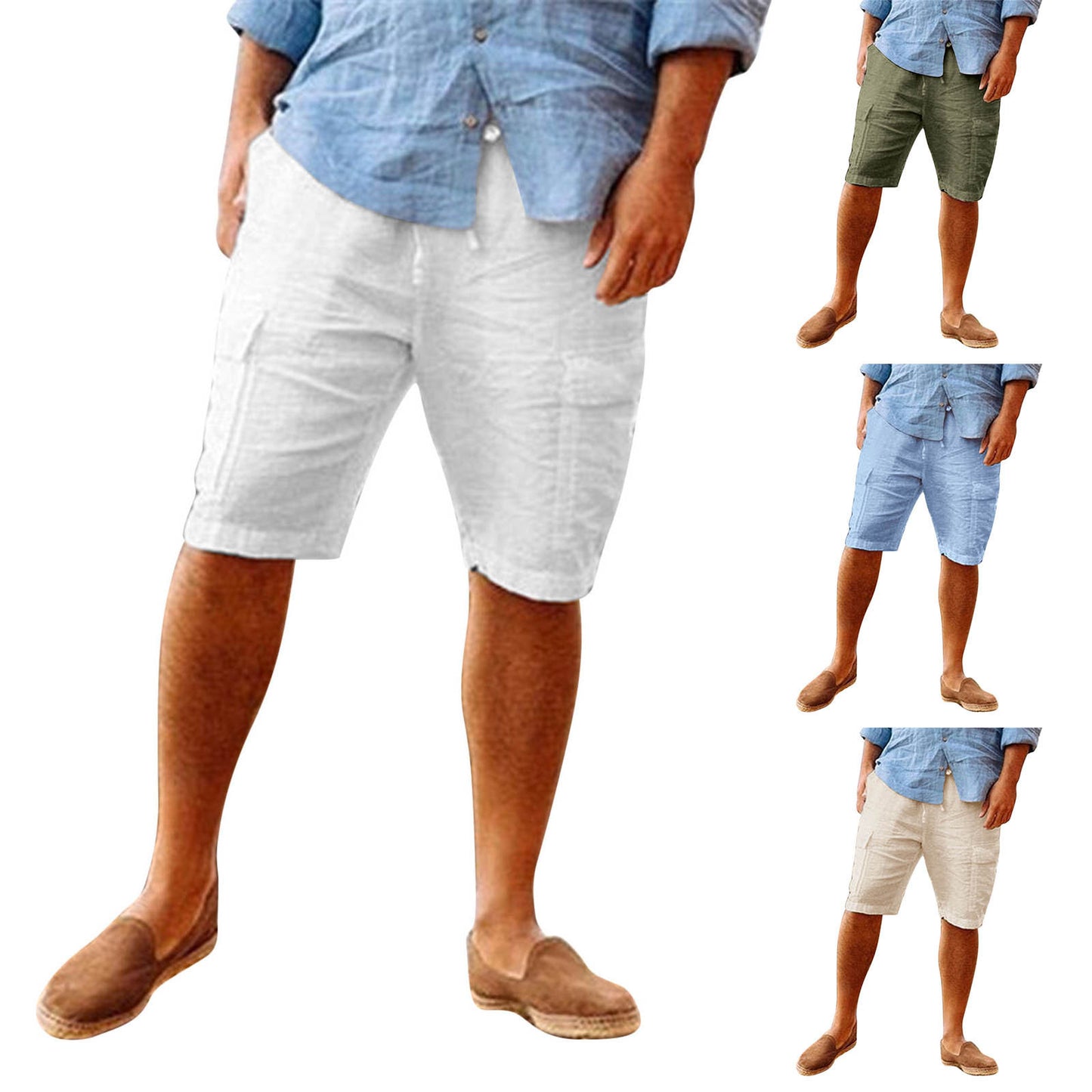 Casual Cotton Linen Multi-pocket Shorts