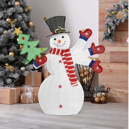 Lighted Snowman Pre-lit 2D Snowman Waving Hands With 170 LED Warm White Lights And Stakes