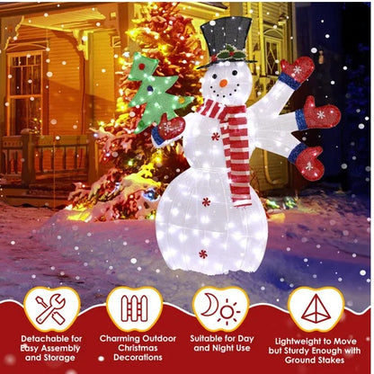 Lighted Snowman Pre-lit 2D Snowman Waving Hands With 170 LED Warm White Lights And Stakes