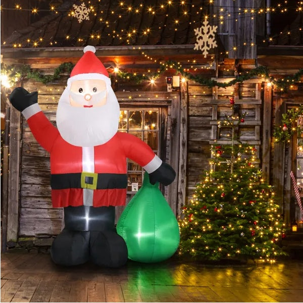 6 FT Lighted Inflatable Santa Claus With Large Gift Bag