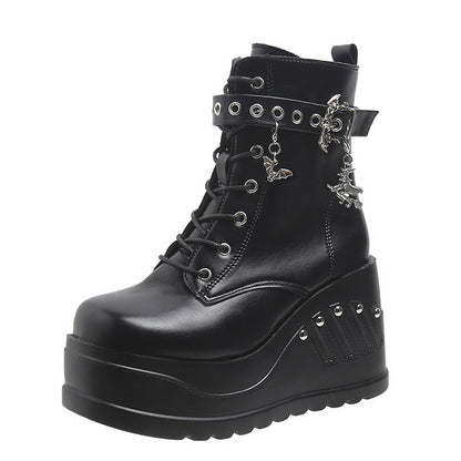 Dark Gothic Rivet Wedge Short Boots