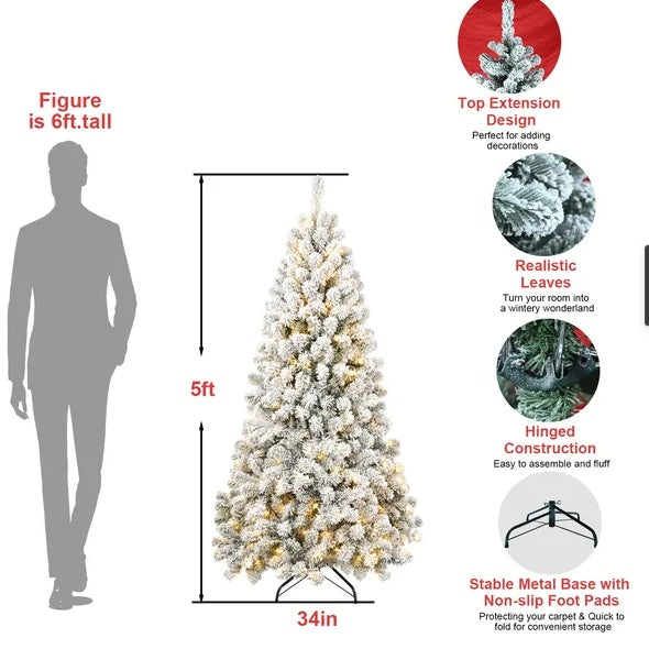 5ft Pre-lit Flocked Artificial Christmas Tree Environmentally Friendly Fireproof