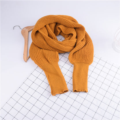 Knitted Wool Scarf Shawl With Sleeves