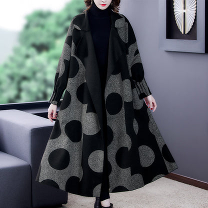 Mid-length Large Lapel Polka Dot Coat