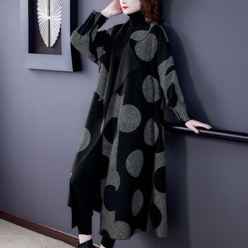 Mid-length Large Lapel Polka Dot Coat