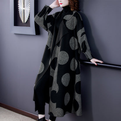 Mid-length Large Lapel Polka Dot Coat