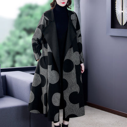 Mid-length Large Lapel Polka Dot Coat