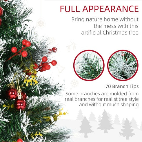 HOMCOM 2.5 Ft 30 LED 2 Pack Outdoor Entryway Pre-Lit Artificial Christmas Tree Cordless Warm White LED Lights, Red Berries, Pine Cones, Balls, Green