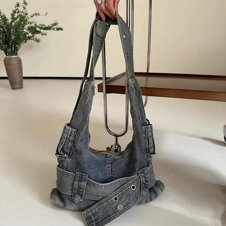 Vintage Washed Denim Shoulder Bag