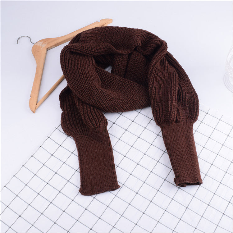 Knitted Wool Scarf Shawl With Sleeves