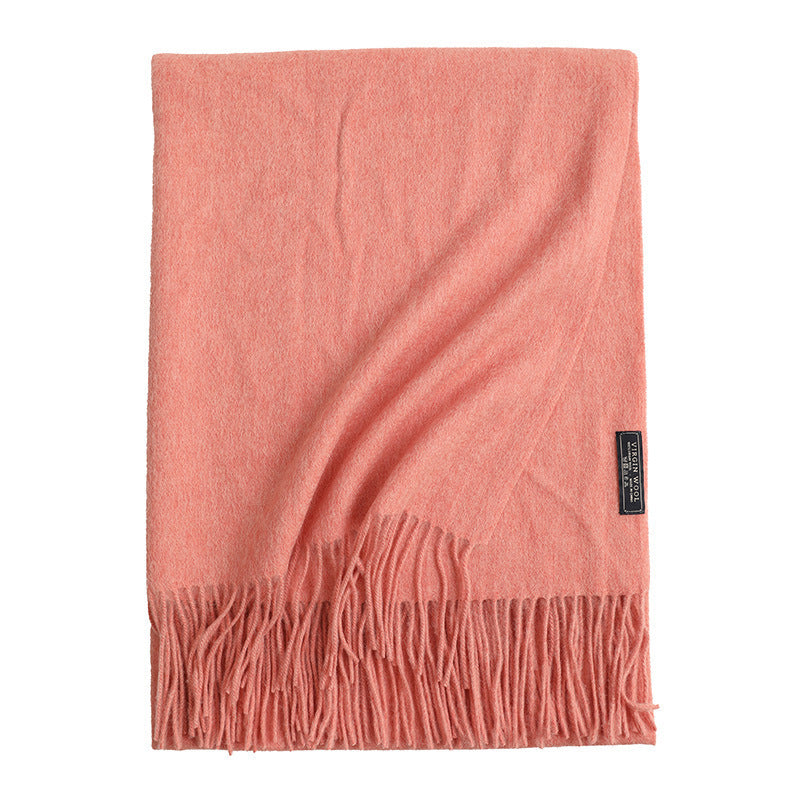 Solid Color Wool Long Tassel Scarf