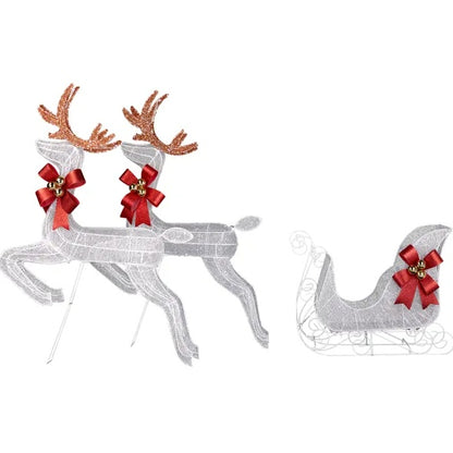 3-Piece Lighted Set Of 2 Reindeer & Sleigh, Weather Proof Christmas Outdoor Decorations