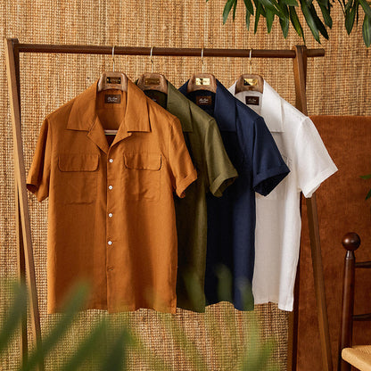 Short-sleeved Summer Cotton And Linen Cuban Collar Shirt