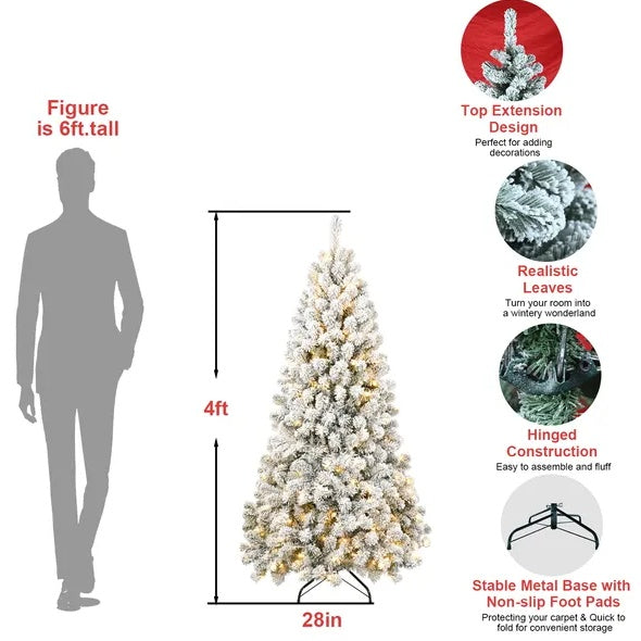 5ft Pre-lit Flocked Artificial Christmas Tree Environmentally Friendly Fireproof