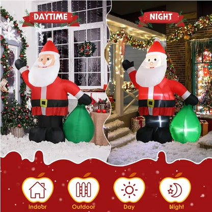 6 FT Lighted Inflatable Santa Claus With Large Gift Bag