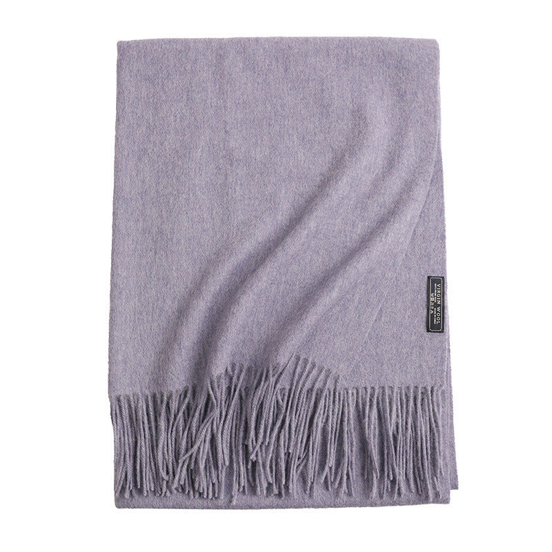 Solid Color Wool Long Tassel Scarf