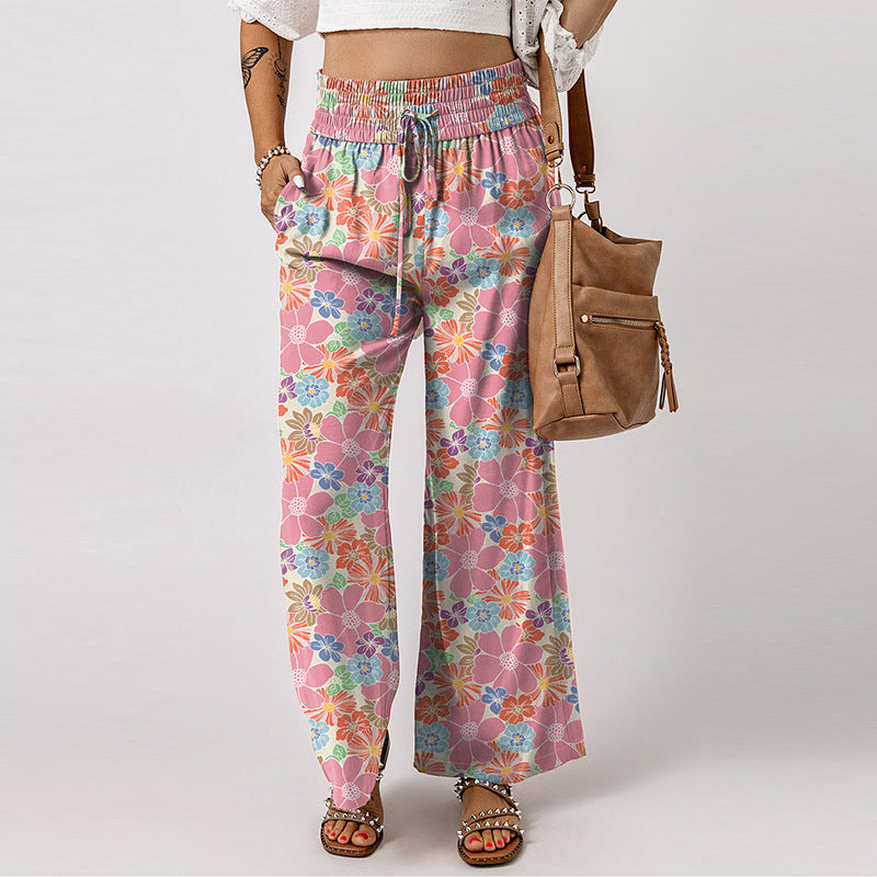 Floral Print High Waist Wide Leg Pants