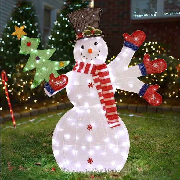 Lighted Snowman Pre-lit 2D Snowman Waving Hands With 170 LED Warm White Lights And Stakes