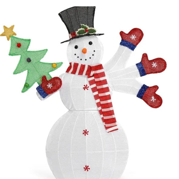 Lighted Snowman Pre-lit 2D Snowman Waving Hands With 170 LED Warm White Lights And Stakes